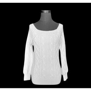 RIHOAS Romance Cable Knit Sweater White Long Sleeve Pullover Size S NWT